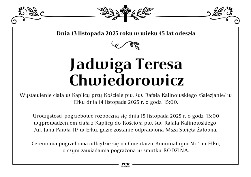 Jadwiga Teresa Chwiedorowicz - nekrolog